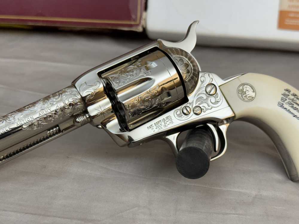 LNIB 1988 Colt SAA Engraving Sampler .45colt Ivory Grips Nickel Finish-img-2