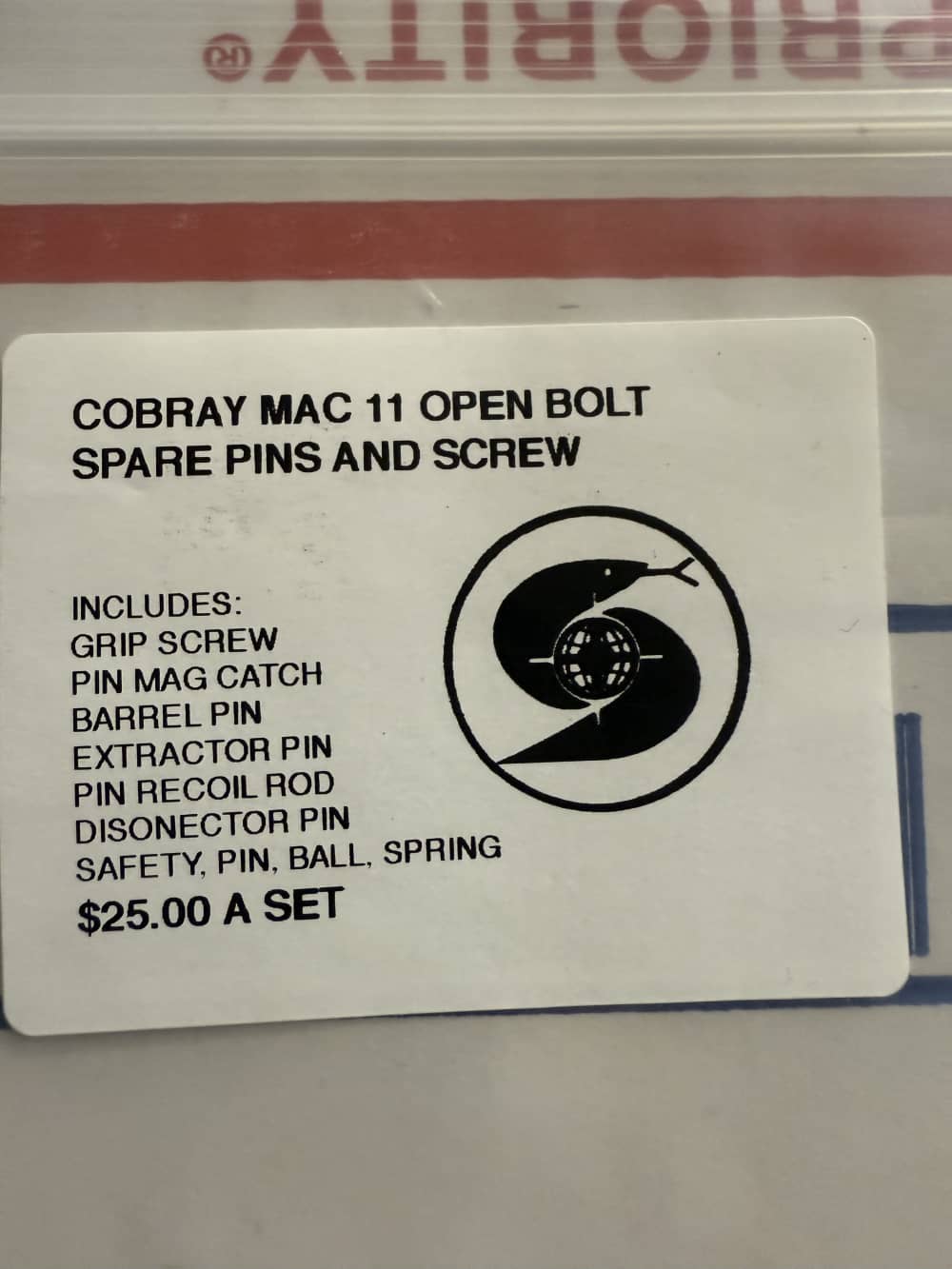 Cobray mac 11 open bolt spare parts pins screws as listed on label -img-1