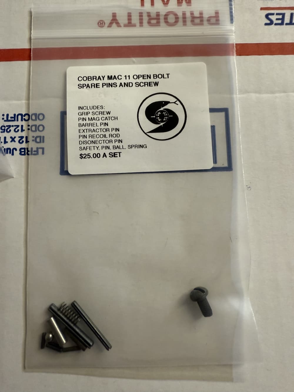 Cobray mac 11 open bolt spare parts pins screws as listed on label -img-0
