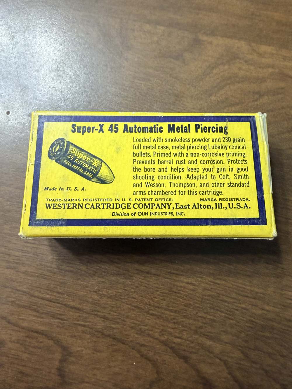 Vintage Western Super-X 45 Automatic Metal Piercing 230 Grain Ammo RARE! -img-1