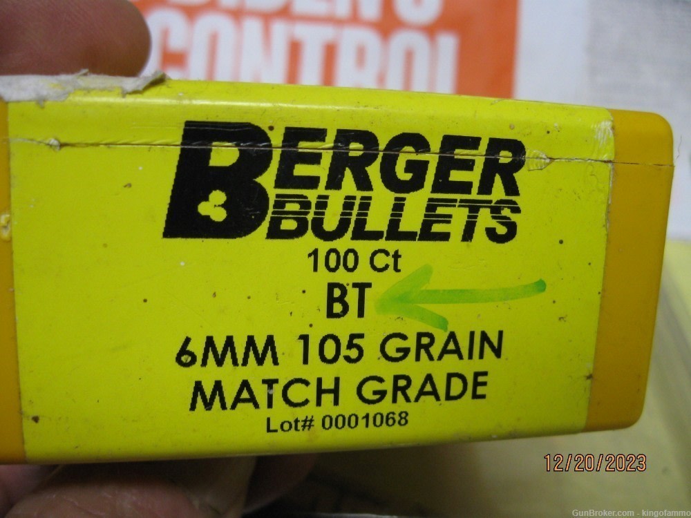 Berger .527 BC MATCH GRADE 105 Grain BT Target Bullets 243, more Scarce 6mm-img-1