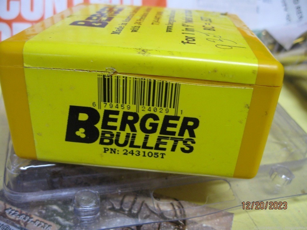 Berger .527 BC MATCH GRADE 105 Grain BT Target Bullets 243, more Scarce 6mm-img-3