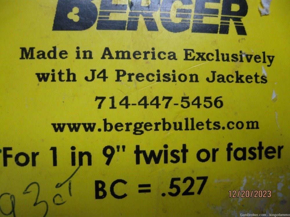 Berger .527 BC MATCH GRADE 105 Grain BT Target Bullets 243, more Scarce 6mm-img-2