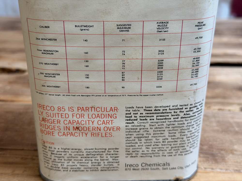 IRECO 85 Smokeless Rifle Powder  1 lb. Can Vintage Reloading Powder-img-3