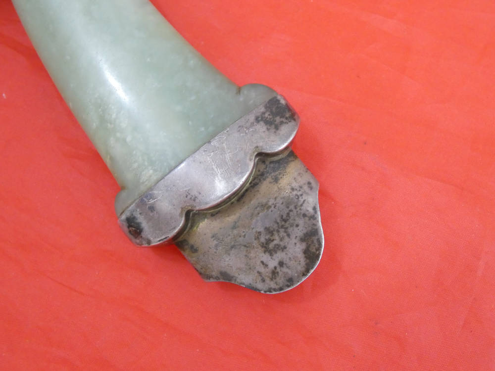 PRECIOUS ANTIQUE MUGHAL JADE NEPHRITE SWORD HILT SILVER MOUNTED dagger 18c-img-5