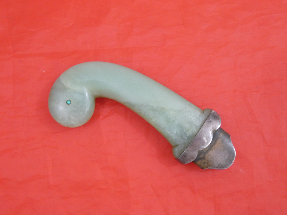 PRECIOUS ANTIQUE MUGHAL JADE NEPHRITE SWORD HILT SILVER MOUNTED dagger 18c-img-0