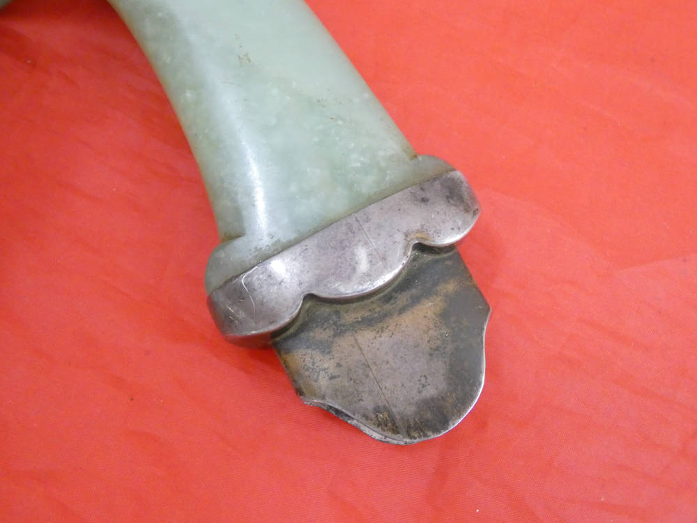 PRECIOUS ANTIQUE MUGHAL JADE NEPHRITE SWORD HILT SILVER MOUNTED dagger 18c-img-4