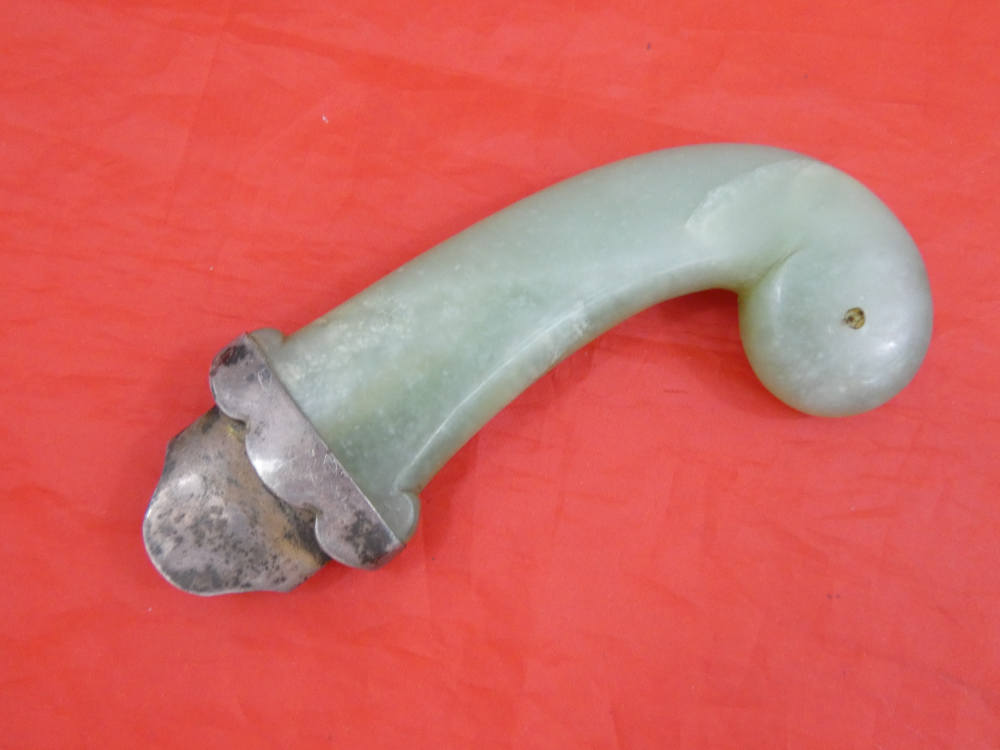 PRECIOUS ANTIQUE MUGHAL JADE NEPHRITE SWORD HILT SILVER MOUNTED dagger 18c-img-1
