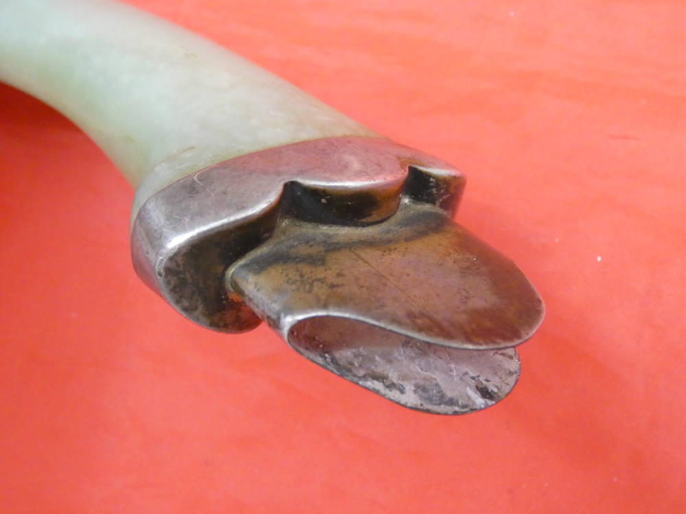 PRECIOUS ANTIQUE MUGHAL JADE NEPHRITE SWORD HILT SILVER MOUNTED dagger 18c-img-12