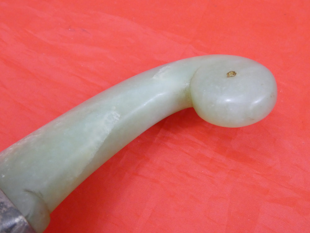 PRECIOUS ANTIQUE MUGHAL JADE NEPHRITE SWORD HILT SILVER MOUNTED dagger 18c-img-9