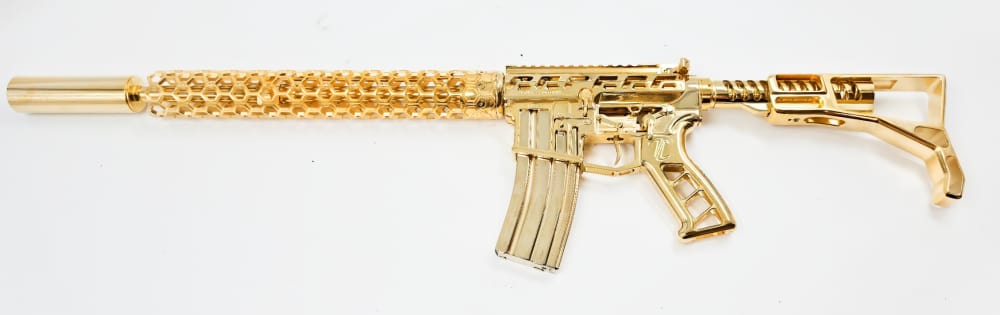 IRONFIST ARMAMENT FULL CUSTOM 24KT GOLD PLATED SKELTONIZED AR15-img-1