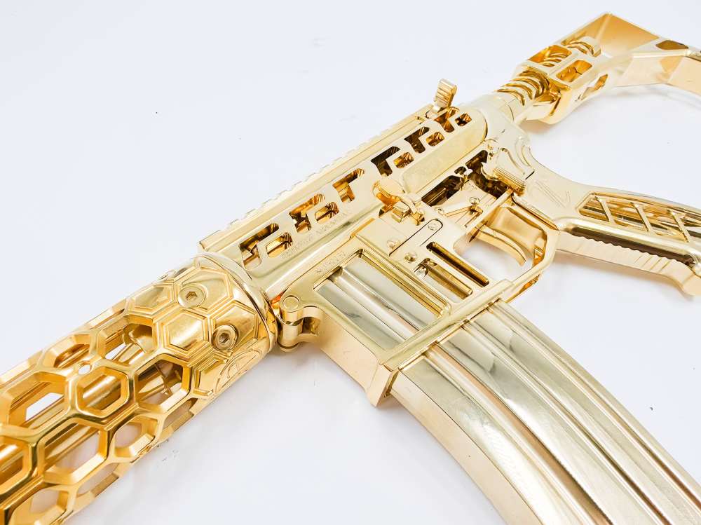 IRONFIST ARMAMENT FULL CUSTOM 24KT GOLD PLATED SKELTONIZED AR15-img-0