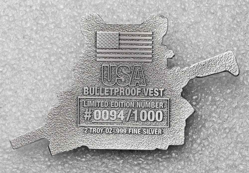 Scaled down 2 oz pure silver Bulletproof Vest in antique finish -img-1