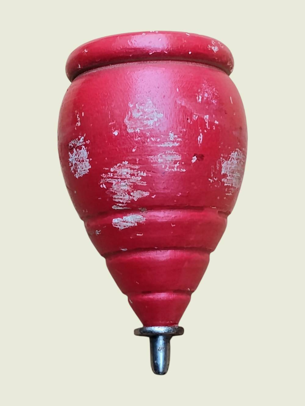CLASSIC RED OLD FASHION PRIMITIVE WOODEN SPINNING PEG TOP TOY-img-1