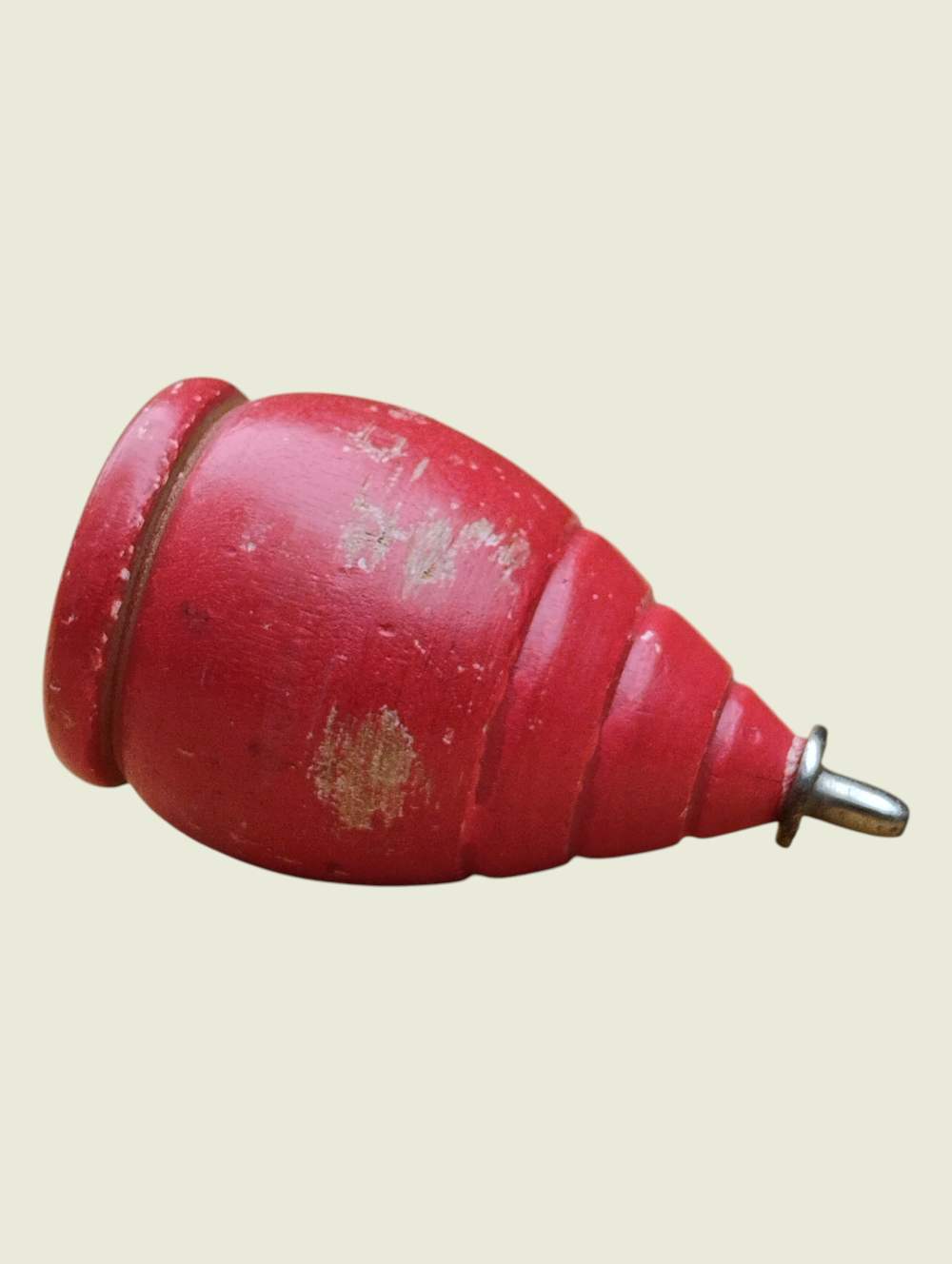CLASSIC RED OLD FASHION PRIMITIVE WOODEN SPINNING PEG TOP TOY-img-4