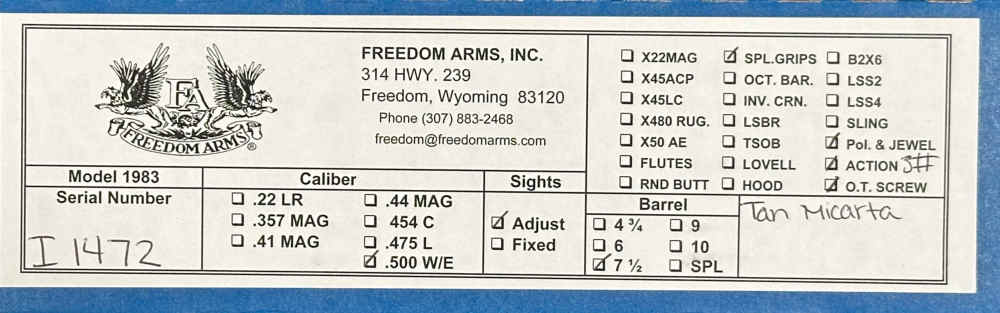 FREEDOM ARMS MODEL 83 PREMIER GRADE 500 WYOMING EXPRESS 7.5" W/ UPGRADES-img-21