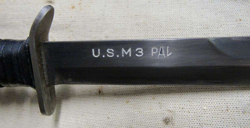 Original Early WWII M3 PAL Blade Marked Fighting Knife W/ Leather Scabbard-img-2