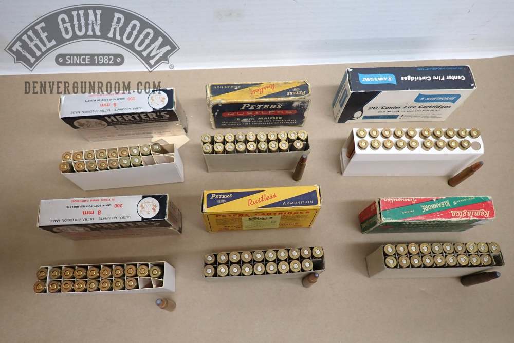 6 vintage boxes of 8 mm Mauser with 115 cartridges -img-0