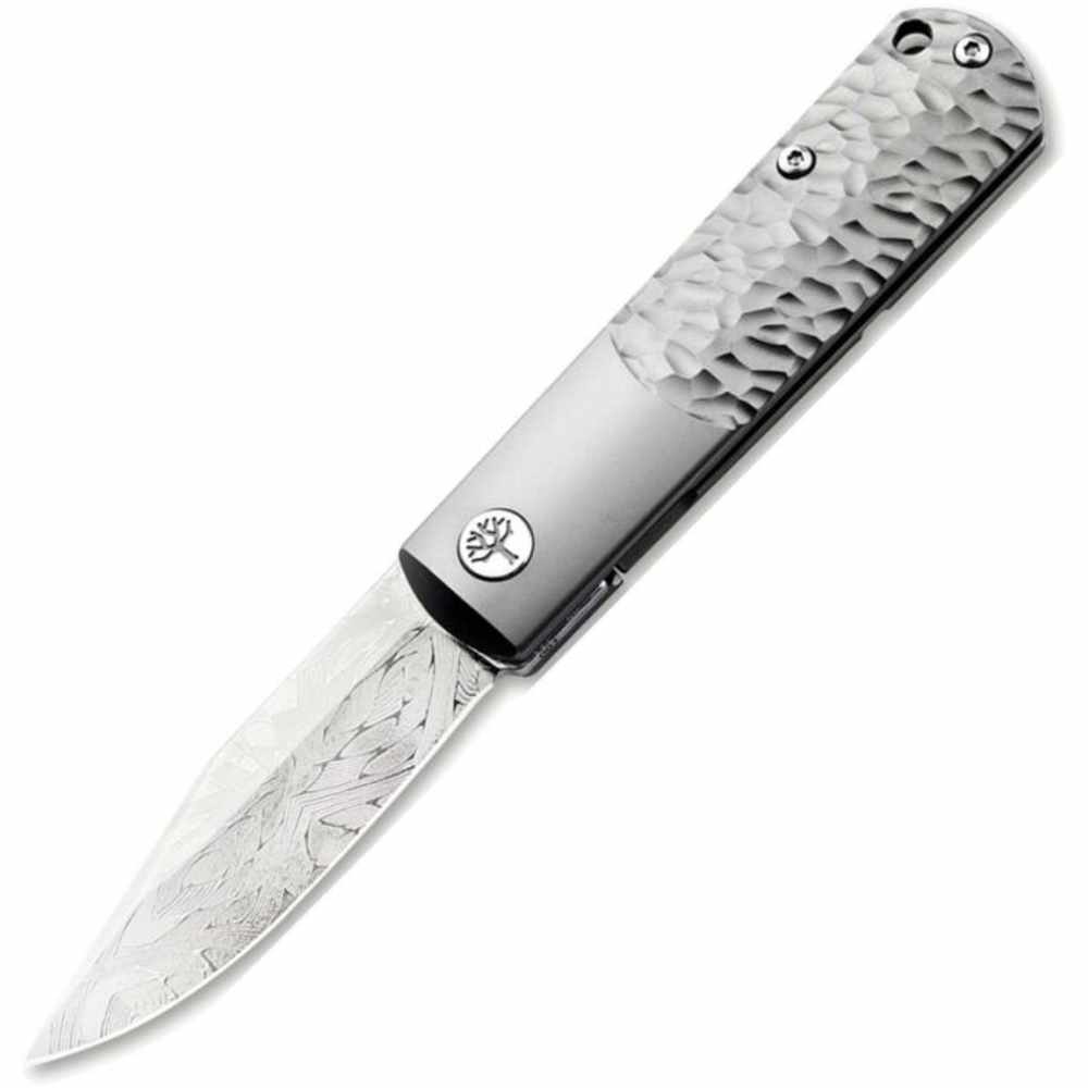 Boker Meteorite Damascus Chad Nichols Genuine Meteor Blade Titanium Handle -img-0