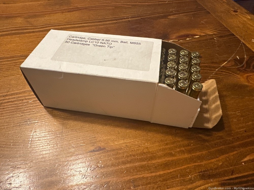 NATO 5.56X45MM Ball M855 FMJ LC 10 Green Tip Box of 50rds-img-0