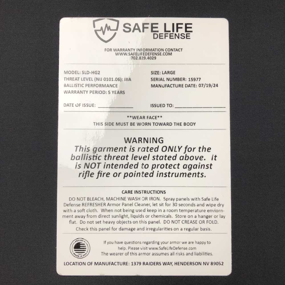 Safe Life Defense Large Uniform Style HG2 Multi-Threat Soft Armor IIIA/HG2-img-5