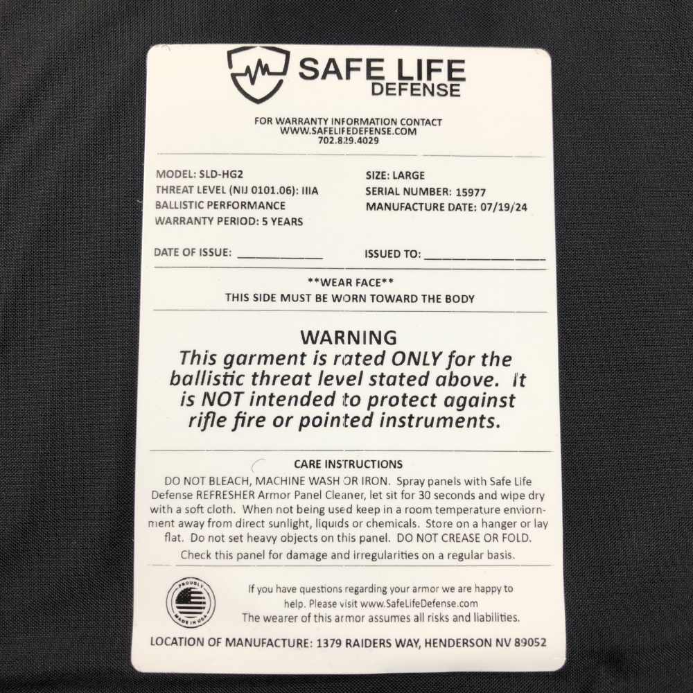 Safe Life Defense Large Uniform Style HG2 Multi-Threat Soft Armor IIIA/HG2-img-4