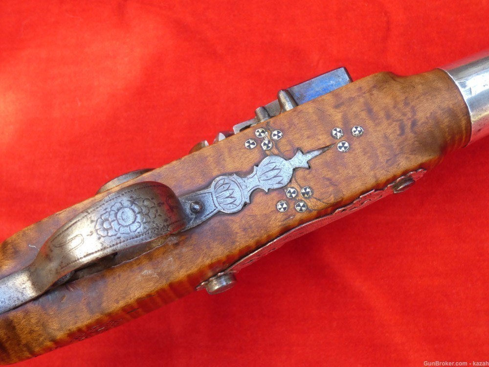 FINEST ANTIQUE PERSIAN FLINTLOCK PISTOL DAMASCUS BARREL Middle Eastern -img-17