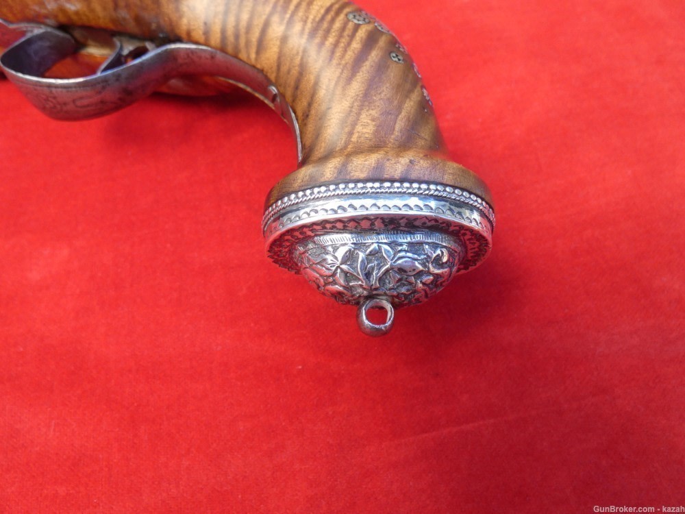 FINEST ANTIQUE PERSIAN FLINTLOCK PISTOL DAMASCUS BARREL Middle Eastern -img-3