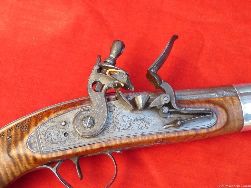 FINEST ANTIQUE PERSIAN FLINTLOCK PISTOL DAMASCUS BARREL Middle Eastern -img-18