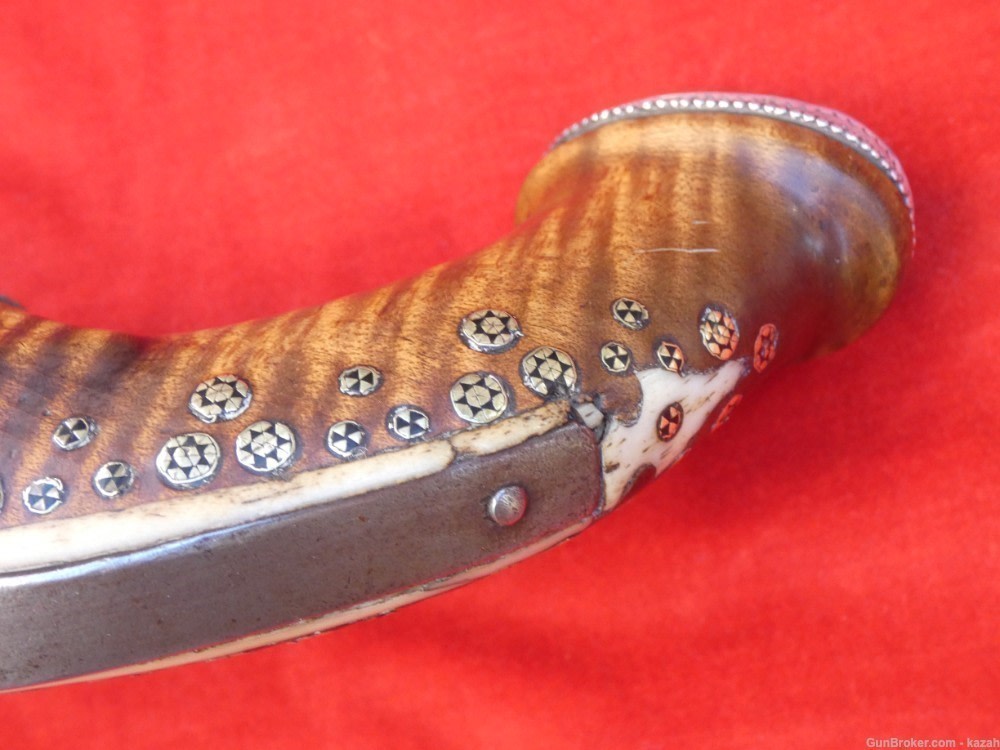 FINEST ANTIQUE PERSIAN FLINTLOCK PISTOL DAMASCUS BARREL Middle Eastern -img-25