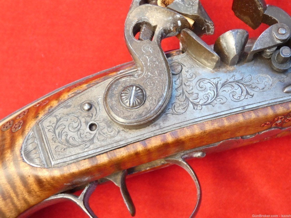 FINEST ANTIQUE PERSIAN FLINTLOCK PISTOL DAMASCUS BARREL Middle Eastern -img-19