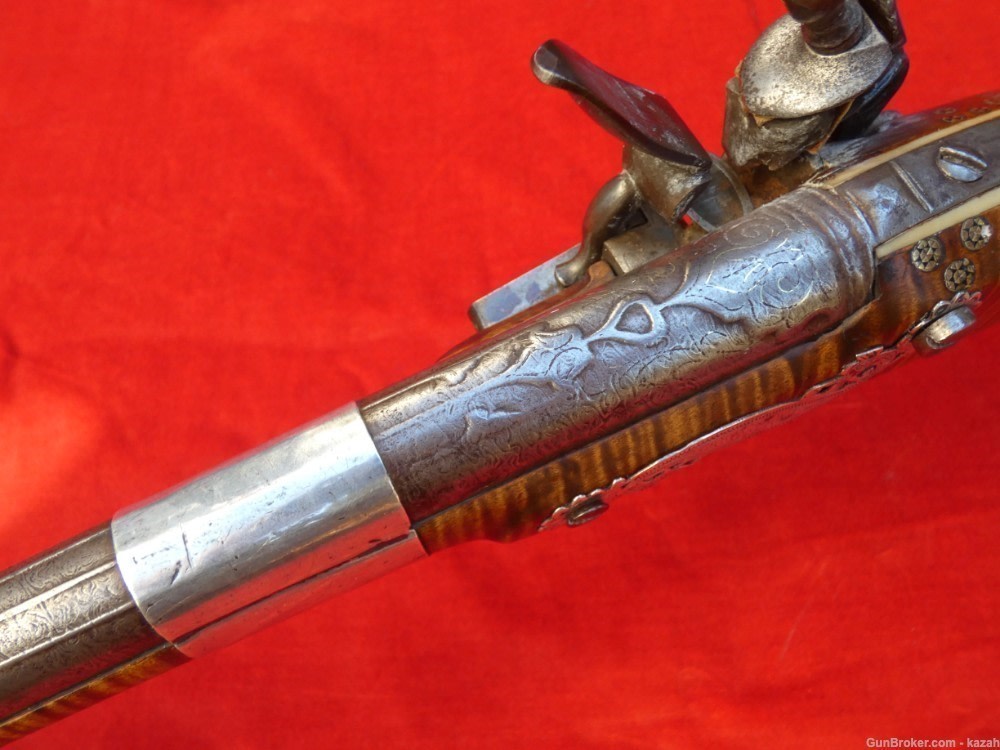 FINEST ANTIQUE PERSIAN FLINTLOCK PISTOL DAMASCUS BARREL Middle Eastern -img-10