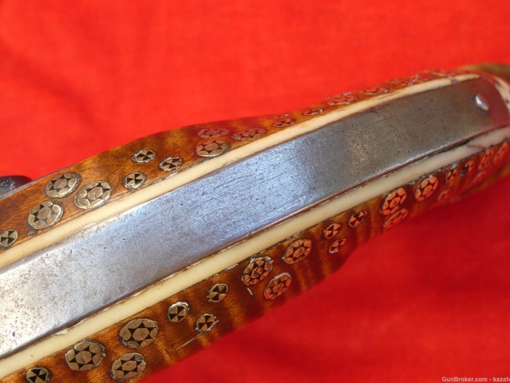 FINEST ANTIQUE PERSIAN FLINTLOCK PISTOL DAMASCUS BARREL Middle Eastern -img-23