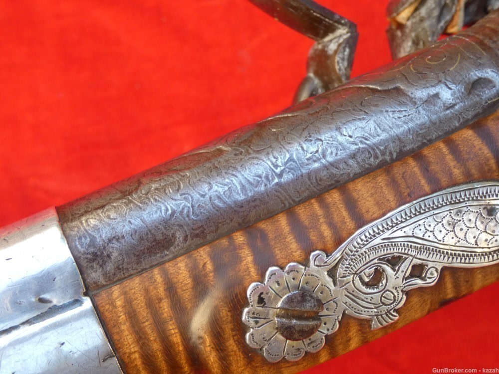 FINEST ANTIQUE PERSIAN FLINTLOCK PISTOL DAMASCUS BARREL Middle Eastern -img-30