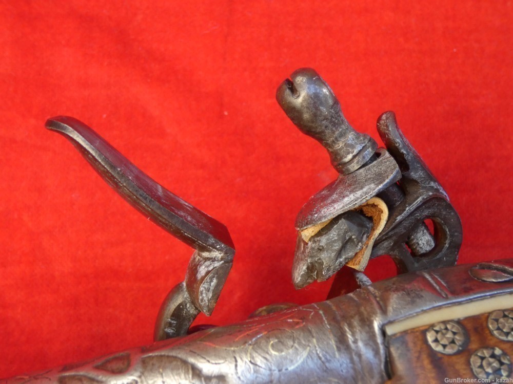 FINEST ANTIQUE PERSIAN FLINTLOCK PISTOL DAMASCUS BARREL Middle Eastern -img-28