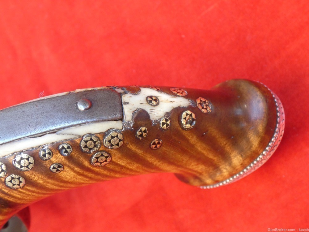 FINEST ANTIQUE PERSIAN FLINTLOCK PISTOL DAMASCUS BARREL Middle Eastern -img-24