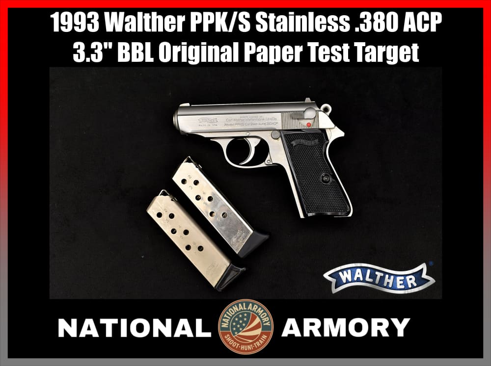 1993 Walther PPK/S Stainless .380 ACP 3.3" BBL Complete Package Test Target-img-0