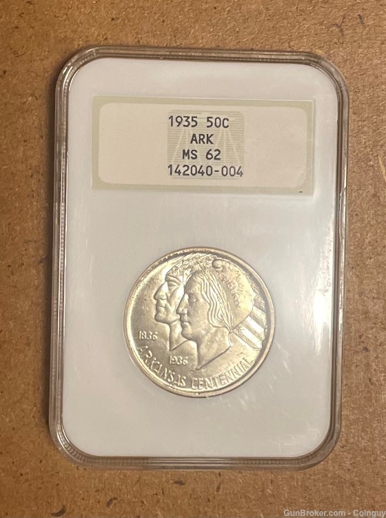 1935 Arkansas Commemorative Half Dollar, Old NGC FATTY Holder MS62-img-0