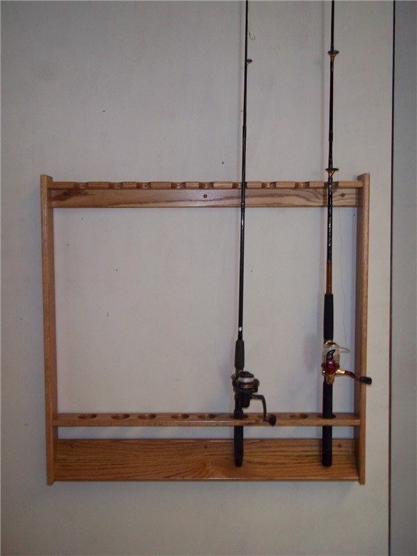 Wallmount Fishing Pole Rack - Golden Oak Finish-img-0