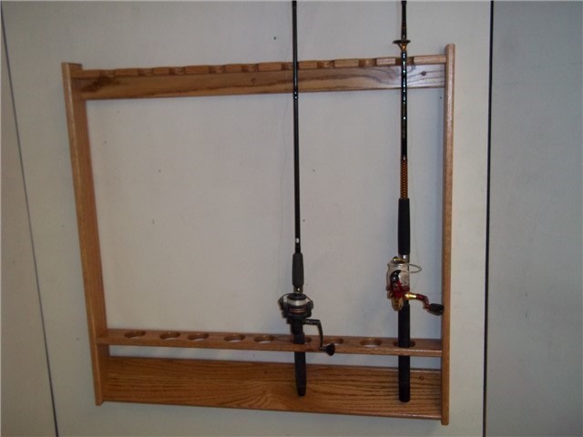 Wallmount Fishing Pole Rack - Golden Oak Finish-img-1