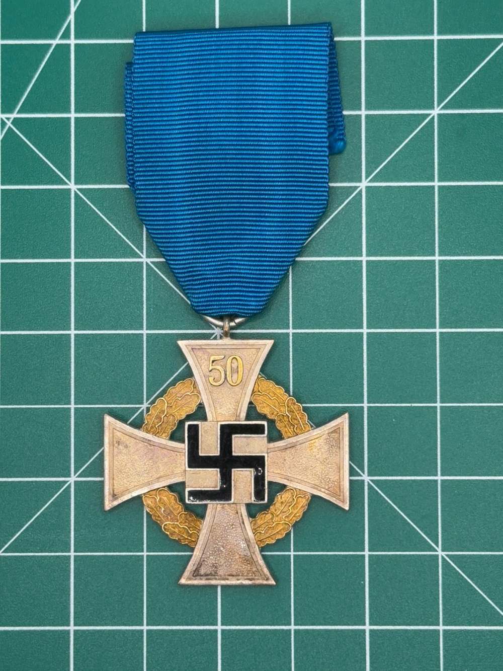 WWII German 50 Year Faithful Service Cross Special Class Blue Ribbon-img-0