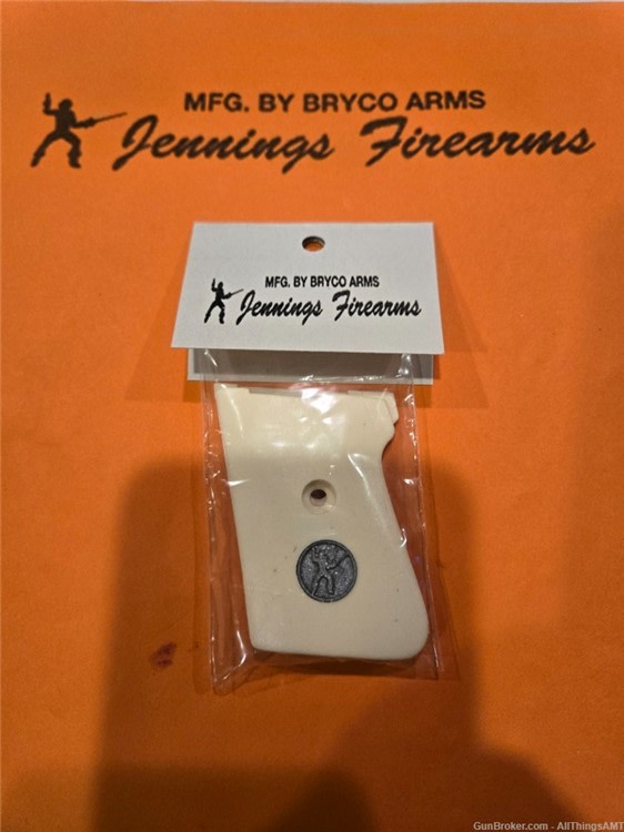 Bryco Arms Jennings J22 J25 22 25 New faux bone/ivory Wood Grips with meds-img-0
