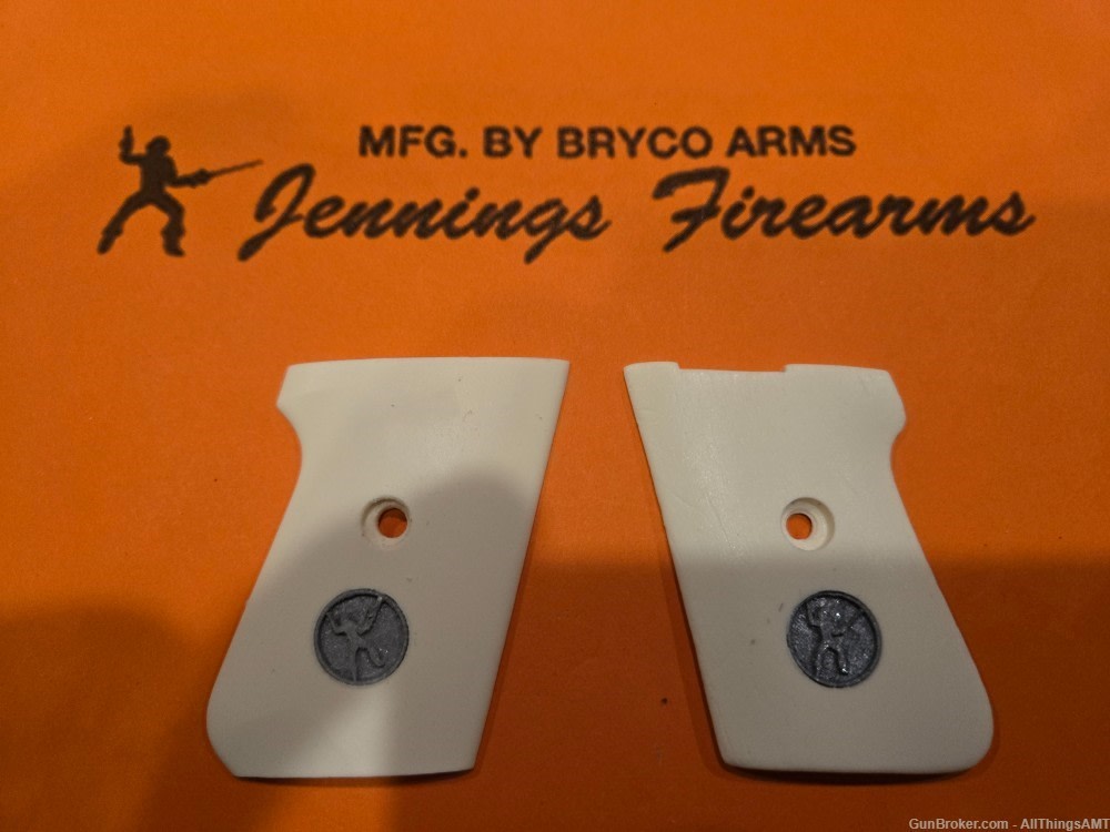 Bryco Arms Jennings J22 J25 22 25 New faux bone/ivory Wood Grips with meds-img-1