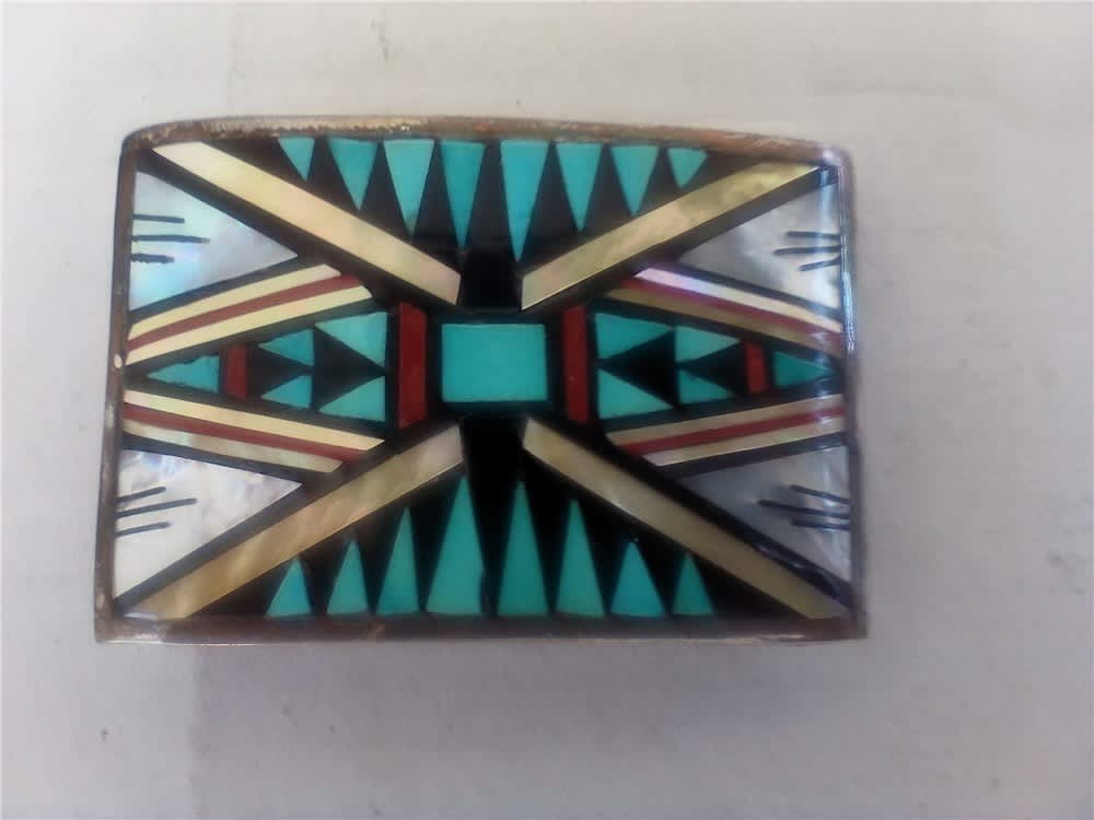 Man's Zuni Inlaid  Belt Buckle mfg.by J.R.B.Zuni, NewMexico-img-0