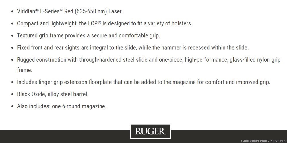 In Stock - RUGER LCP 380 PST B 6 ROUND with INTEGRAL VIRIDIAN-LASER-img-4