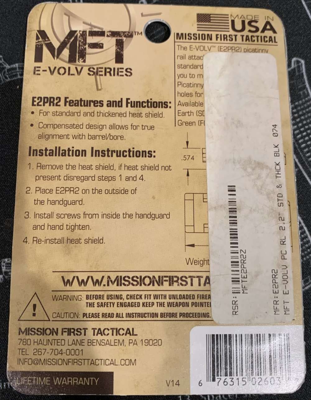 MFT AR-15 E-Volv Picatinny Rail Section 2.2" Black - E2PR2-img-1