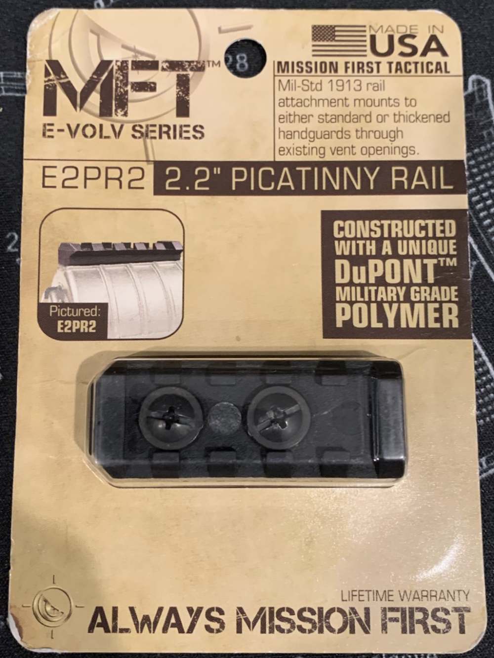 MFT AR-15 E-Volv Picatinny Rail Section 2.2" Black - E2PR2-img-0