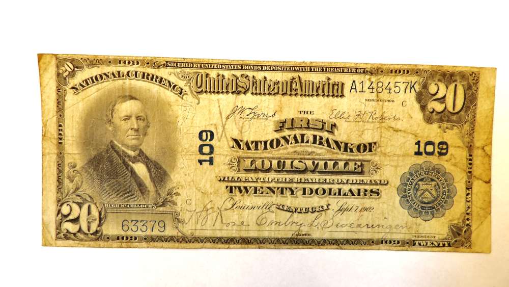 Series 1902 $20.00 Louisville Kentucky US National Bank #109 Currency Note -img-0