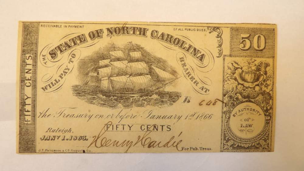 1863 North Carolina 50 Cent Treasury Note  Confederate Civil War Funding -img-0