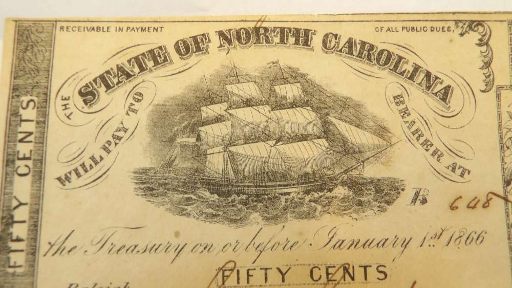 1863 North Carolina 50 Cent Treasury Note  Confederate Civil War Funding -img-4